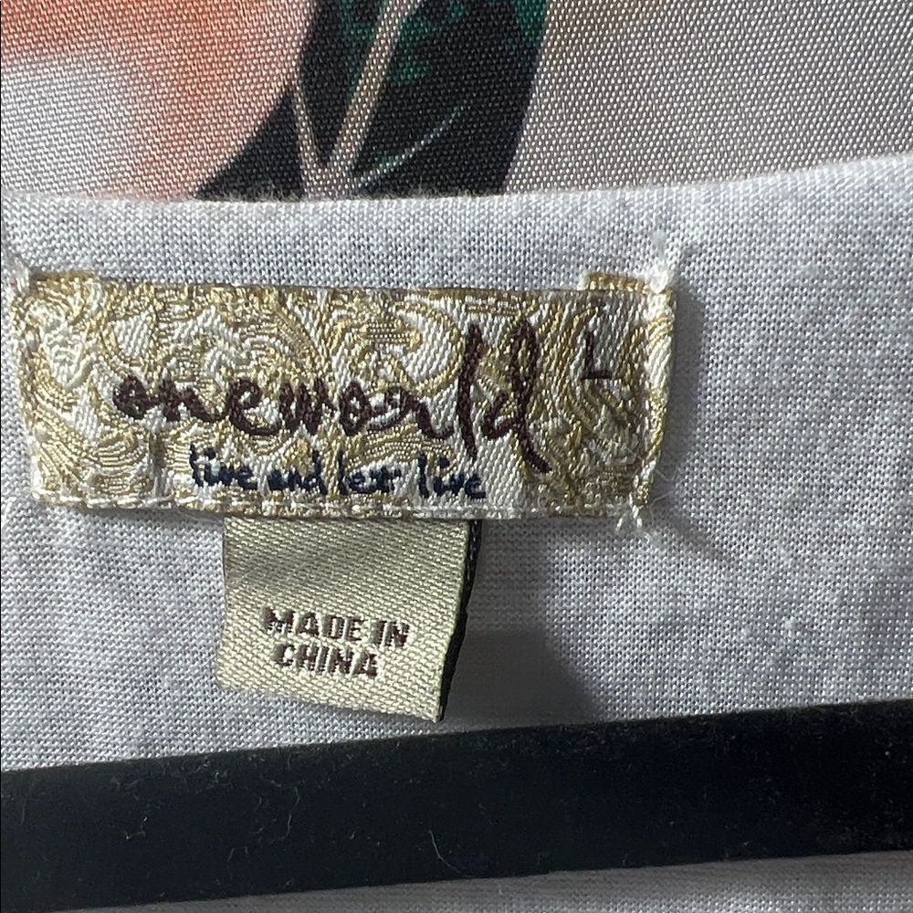 ONE WORLD Blue and Gray Patterned Blouse - Size L - Picture 3 of 8